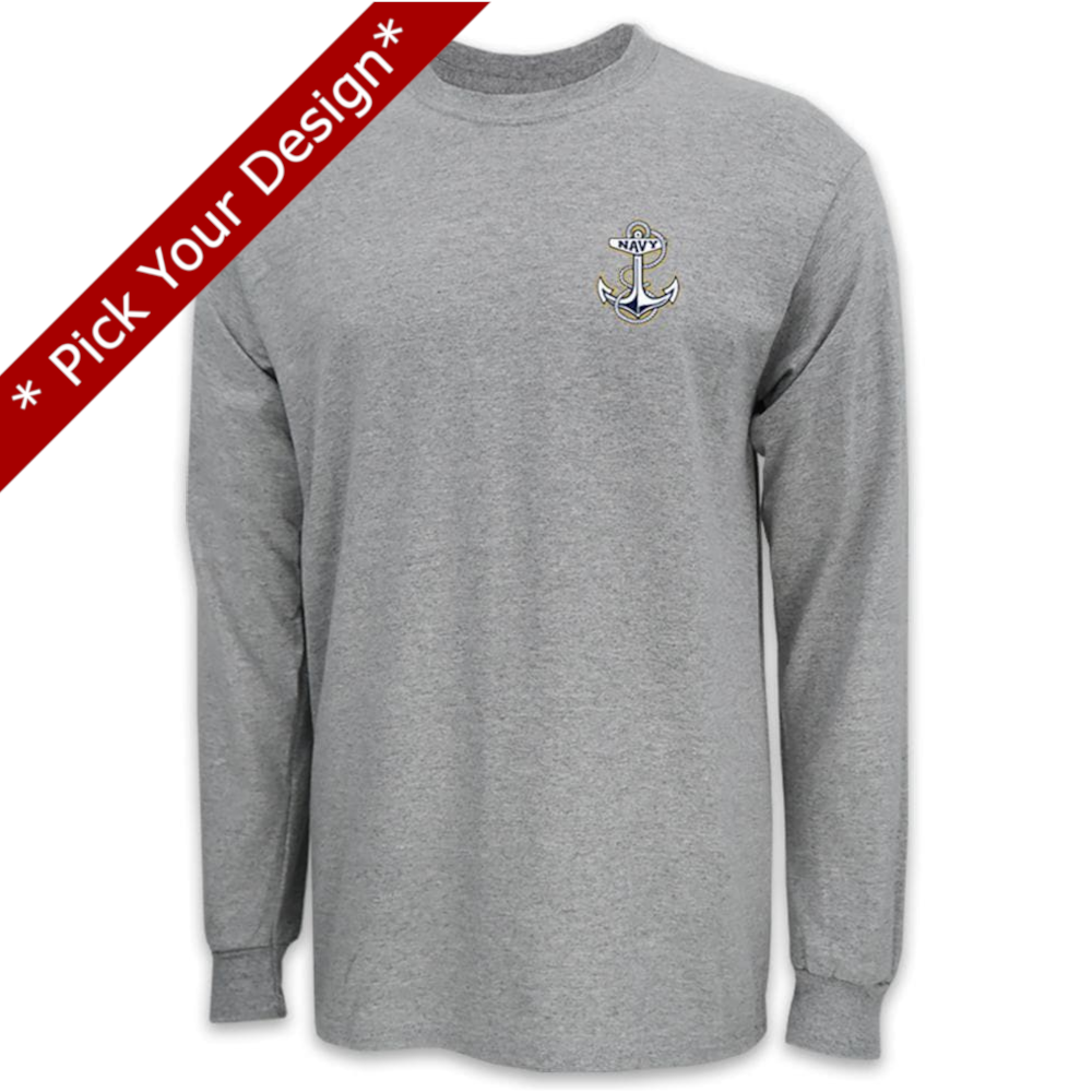 Pick Your Design Navy Long Sleeve T-Shirt (Grey)