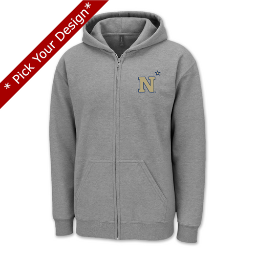 Pick Your Design Navy Full Zip Hooded Sweatshirt (Grey)