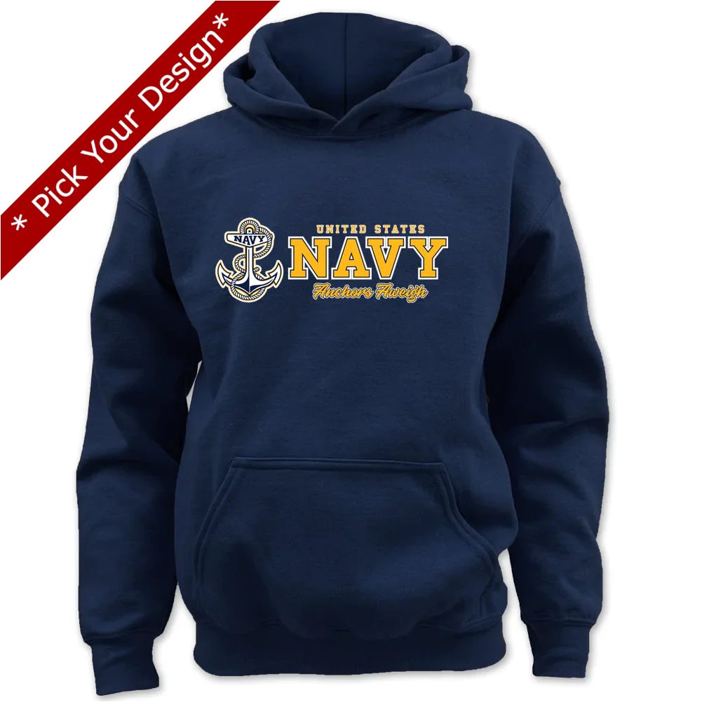 Pick Your Design Navy Youth Hooded Sweatshirt (Navy)