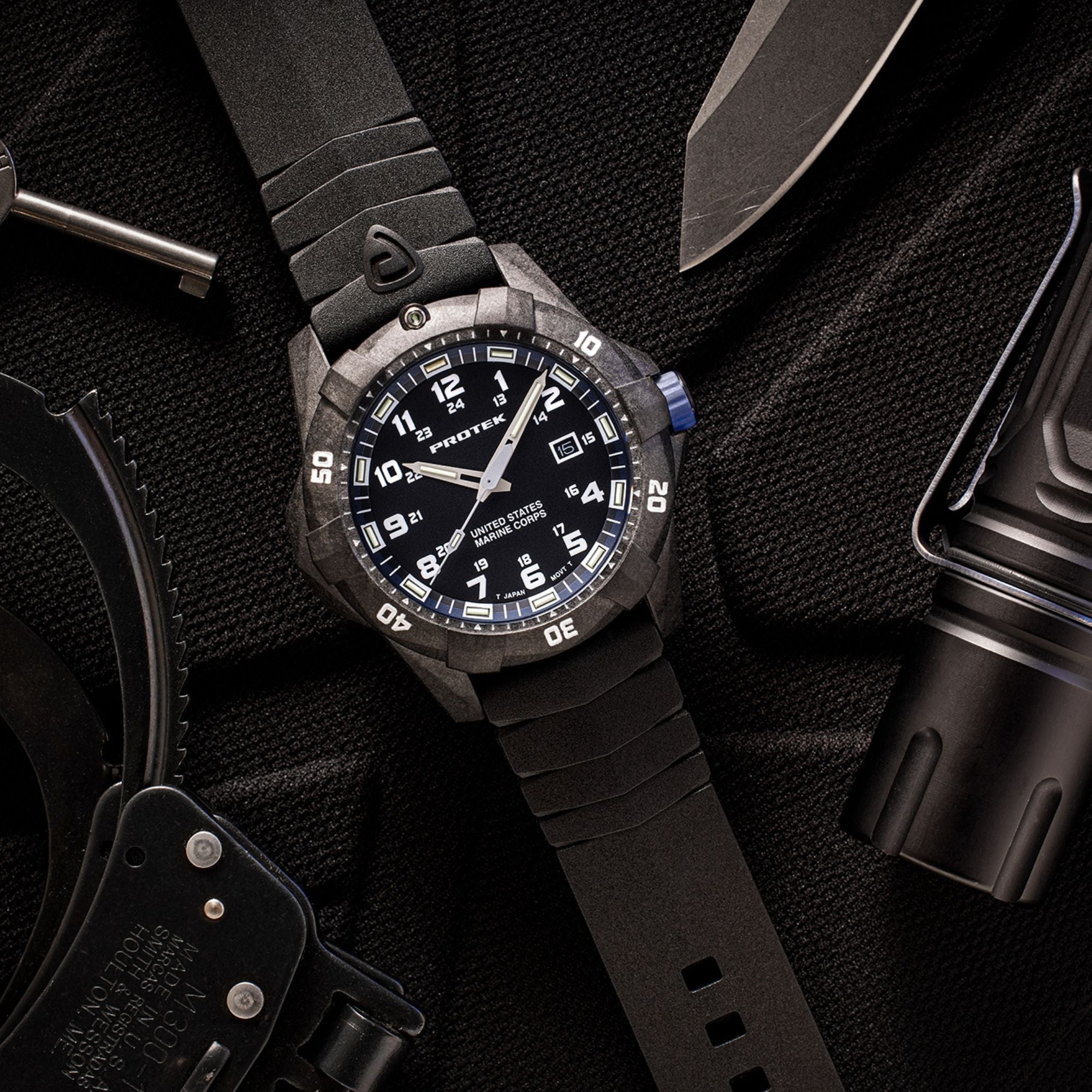 ProTek USMC Carbon Composite Dive Watch - Carbon/Black/Blue (Black
