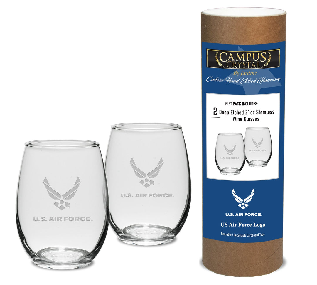 Air Force Wings Set of Two 21oz Stemless Wine Glasses (Clear)*