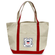 Load image into Gallery viewer, Coast Guard Seal Classic Natural Canvas Tote (Natural/Red)
