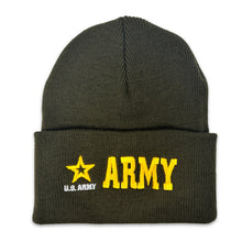 Load image into Gallery viewer, Army Star Emblem Cuffed Knit Beanie (OD Green)