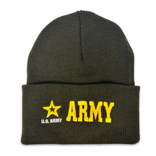 Army Star Emblem Cuffed Knit Beanie (OD Green)