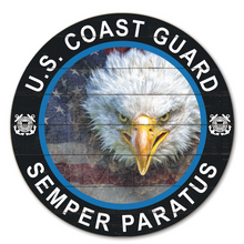 Load image into Gallery viewer, Coast Guard Flag With Eagle Indoor Wood Circle Sign (20x20)*