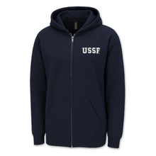 Load image into Gallery viewer, Pick Your Design Space Force Full Zip Hooded Sweatshirt (Navy)