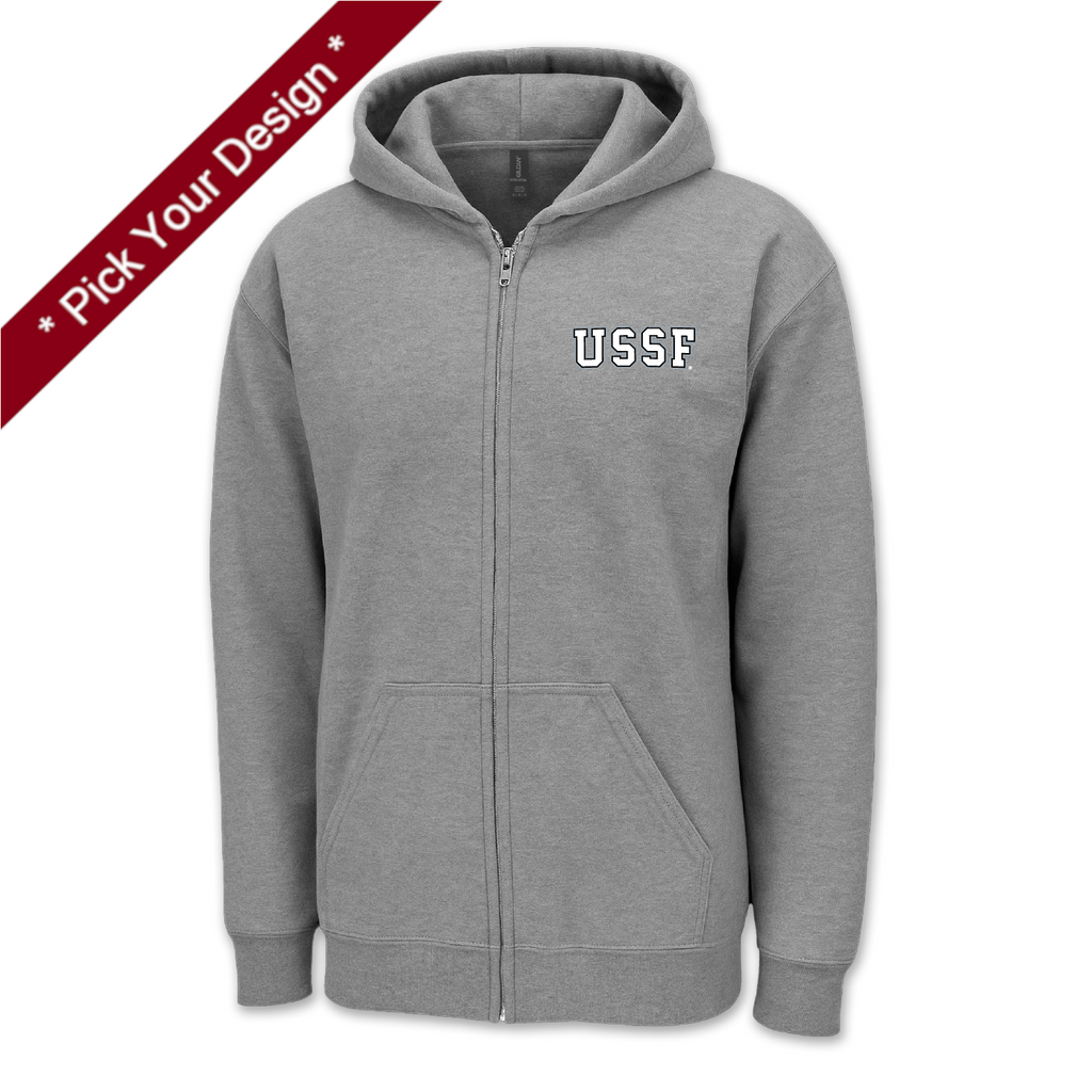 Pick Your Design Space Force Full Zip Hooded Sweatshirt (Grey)