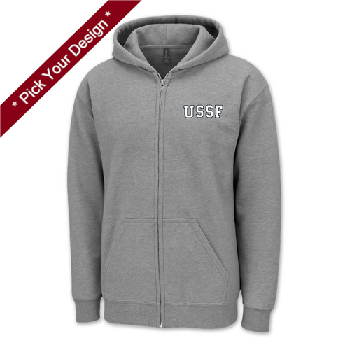 Pick Your Design Space Force Full Zip Hooded Sweatshirt (Grey)