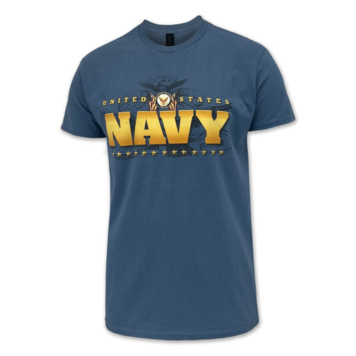 United States Navy Gold Flags T-Shirt (Indigo Blue)