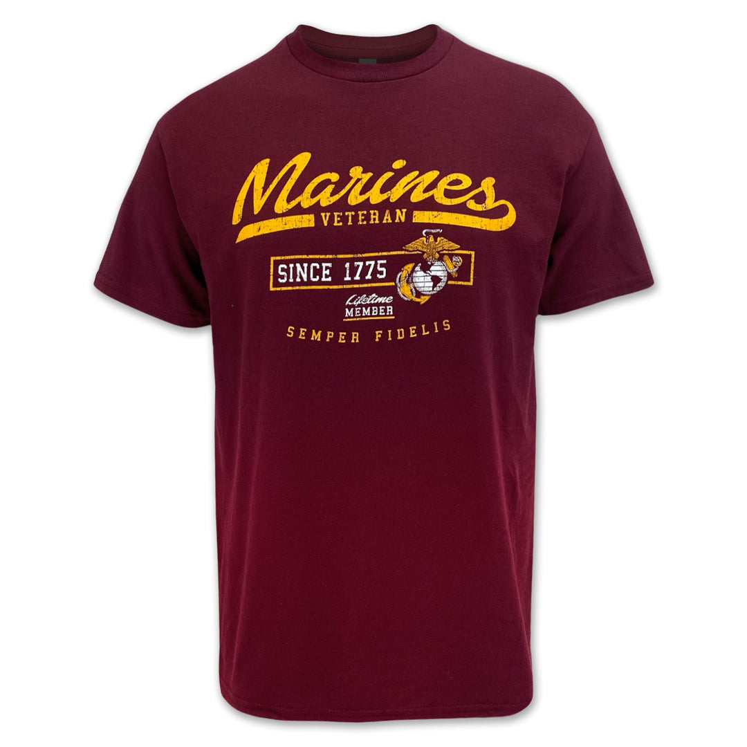 Marines Veteran Lifetime Member T-Shirt (Maroon)