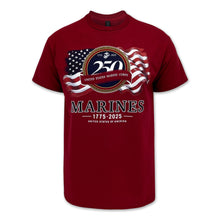 Load image into Gallery viewer, United States Marine Corps 250th Anniversary T-Shirt (Garnet Red)