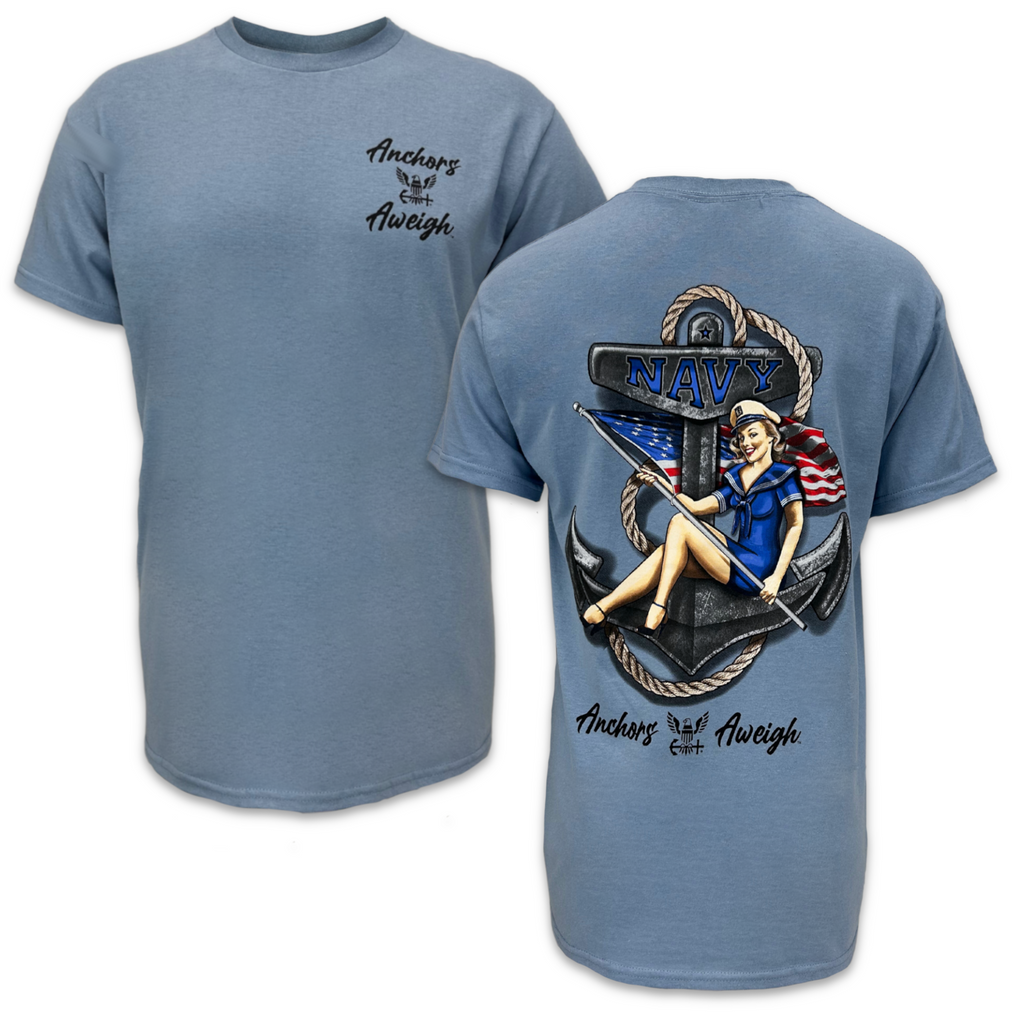 Navy Vintage Pinup T-Shirt (Stone Blue)