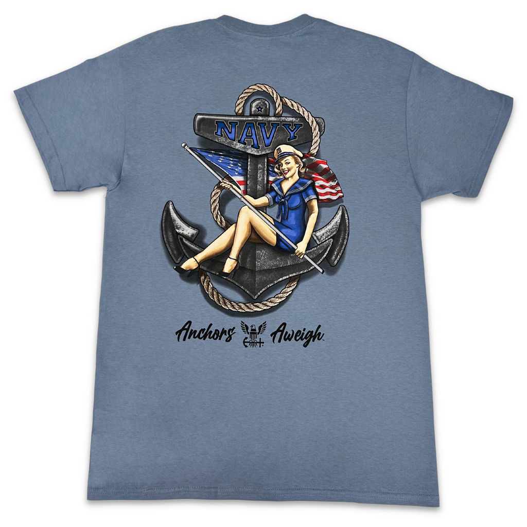 Navy Vintage Pinup T-Shirt (Stone Blue)