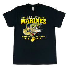 Load image into Gallery viewer, United States Marines Rush First In Last Out T-Shirt (Black)
