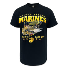 Load image into Gallery viewer, United States Marines Rush First In Last Out T-Shirt (Black)