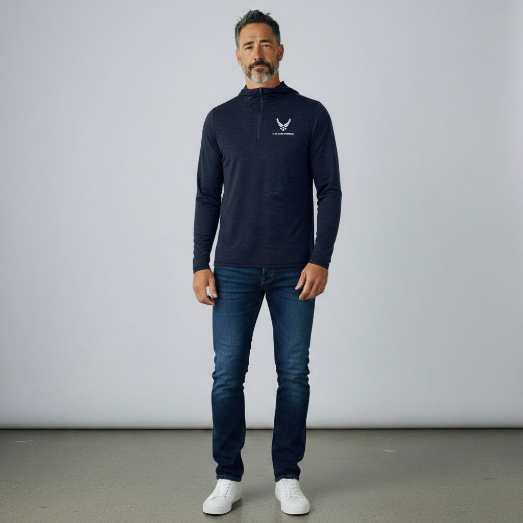 U.S. Air Force Men's Tidy 1/4 Zip Pullover Hood (Navy Heather)*