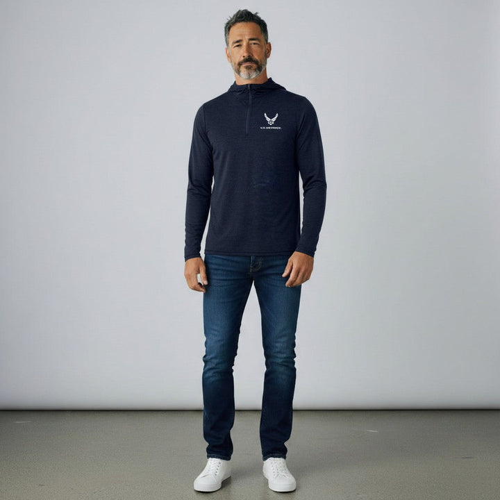 U.S. Air Force Men's Tidy 1/4 Zip Pullover Hood (Navy Heather)*