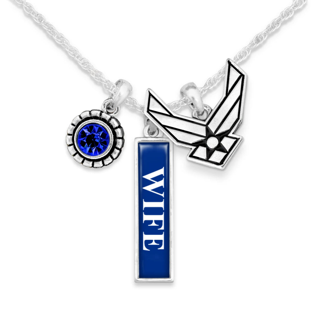 U.S. Air Force Wings Triple Charm Vertical Wife Necklace