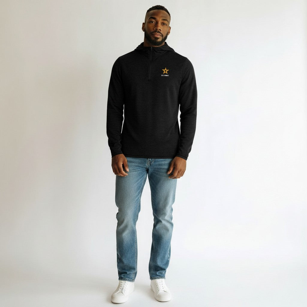 U.S. Army Men's Tidy 1/4 Zip Pullover Hood (Black Heather)*