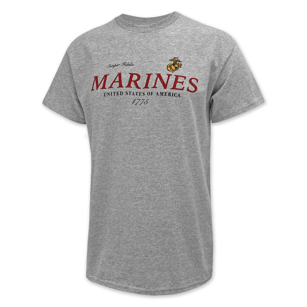 U.S. Marines Distressed Print Top Icon T-Shirt (Grey)