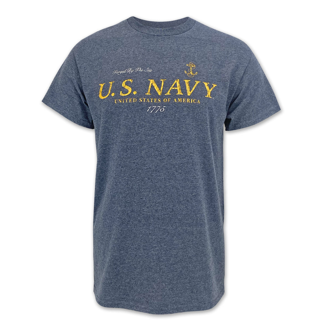U.S. Navy Distressed Print Top Icon T-Shirt (Heather Navy)