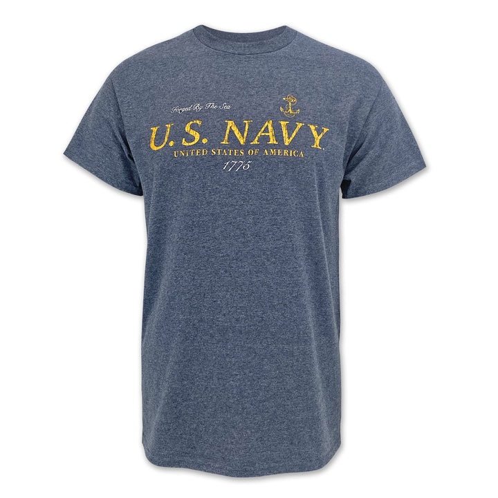 U.S. Navy Distressed Print Top Icon T-Shirt (Heather Navy)