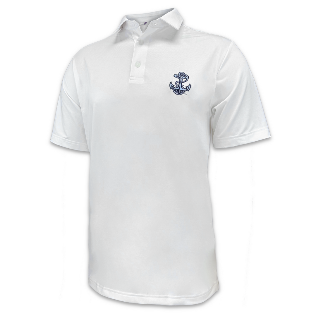 Navy Tonal Anchor Under Armour Performance Polo (White)