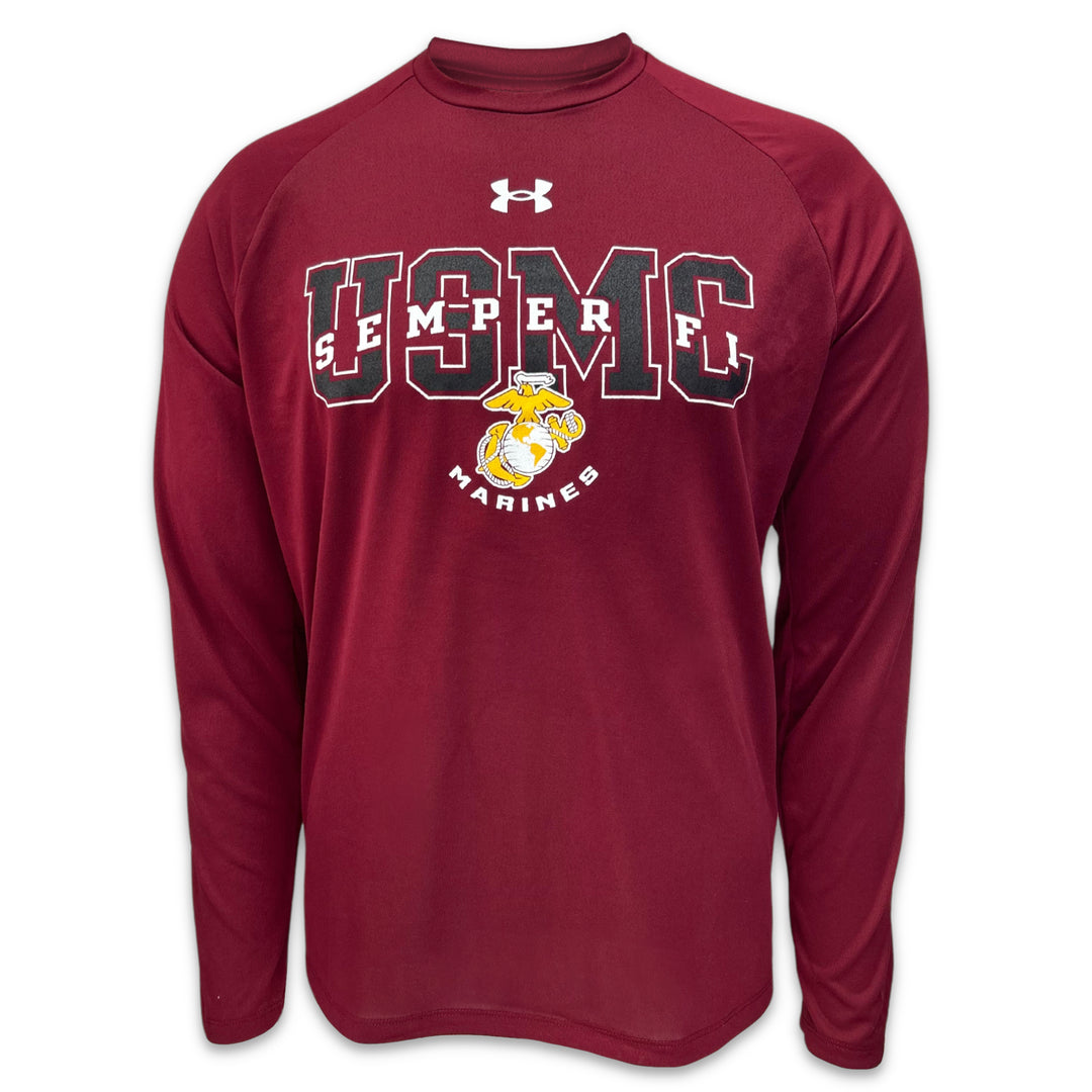 USMC Under Armour Semper Fi EGA Tech Long Sleeve T-Shirt (Cardinal)