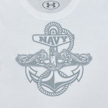 Load image into Gallery viewer, Navy Under Armour Anchor Silent Service Performance Cotton T-Shirt (White)