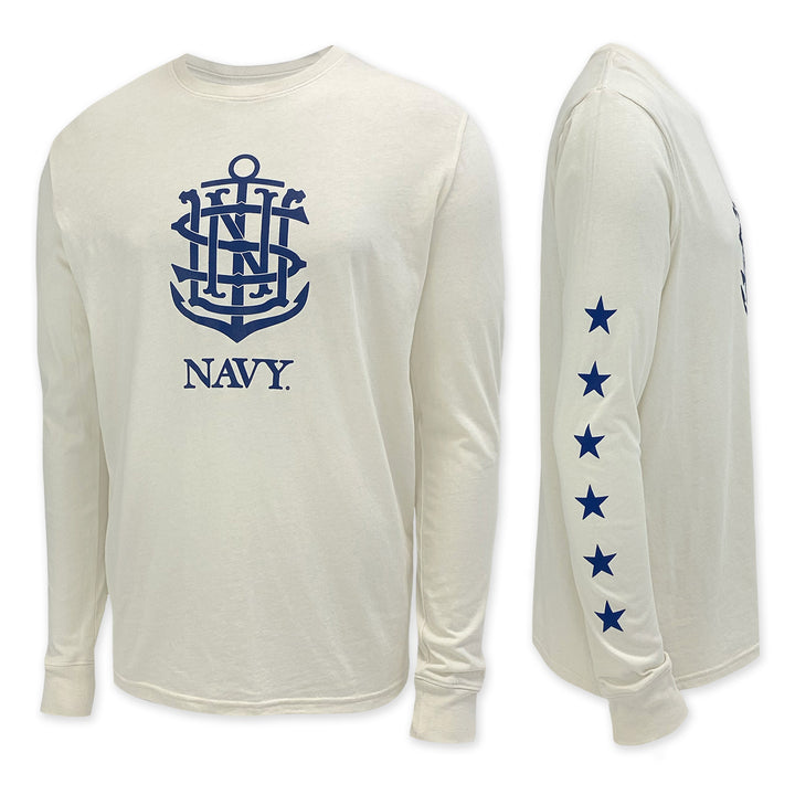 Navy Anchor Under Armour 2025 Rivalry Performance Cotton LS T-Shirt (Stone)