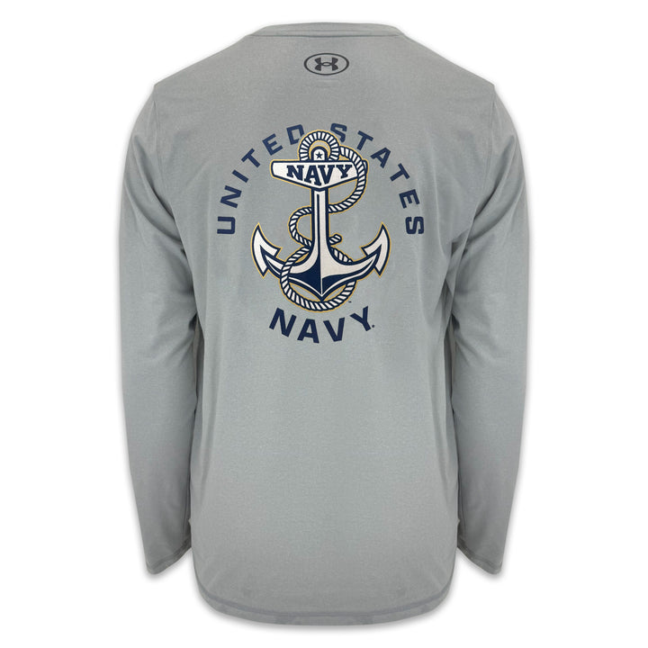 United States Navy Anchor Under Armour Tech Long Sleeve T-Shirt (Grey)