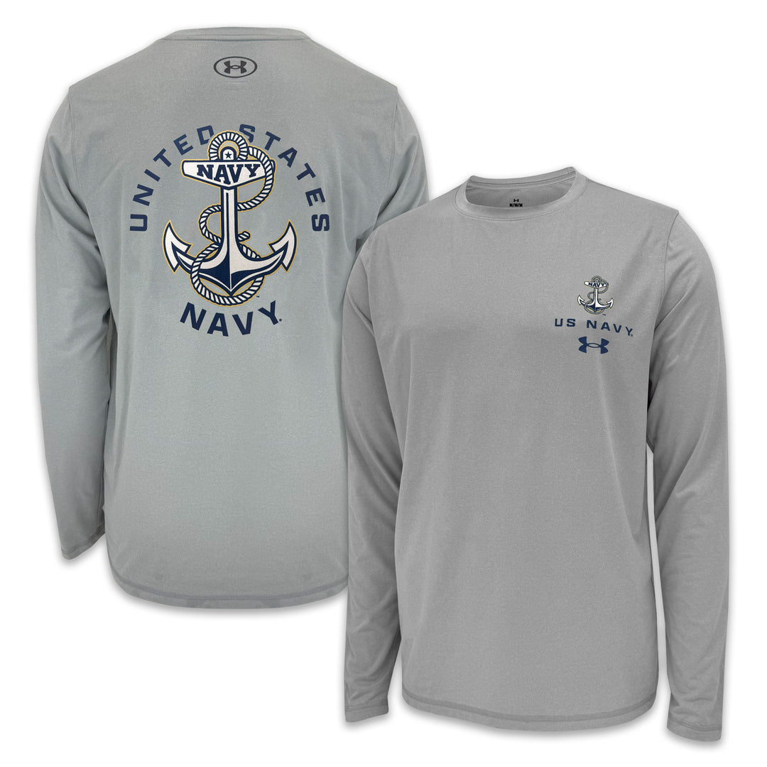 United States Navy Anchor Under Armour Tech Long Sleeve T-Shirt (Grey)