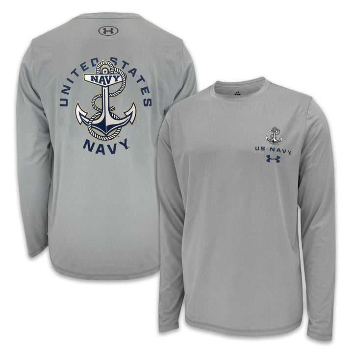 United States Navy Anchor Under Armour Tech Long Sleeve T-Shirt (Grey)