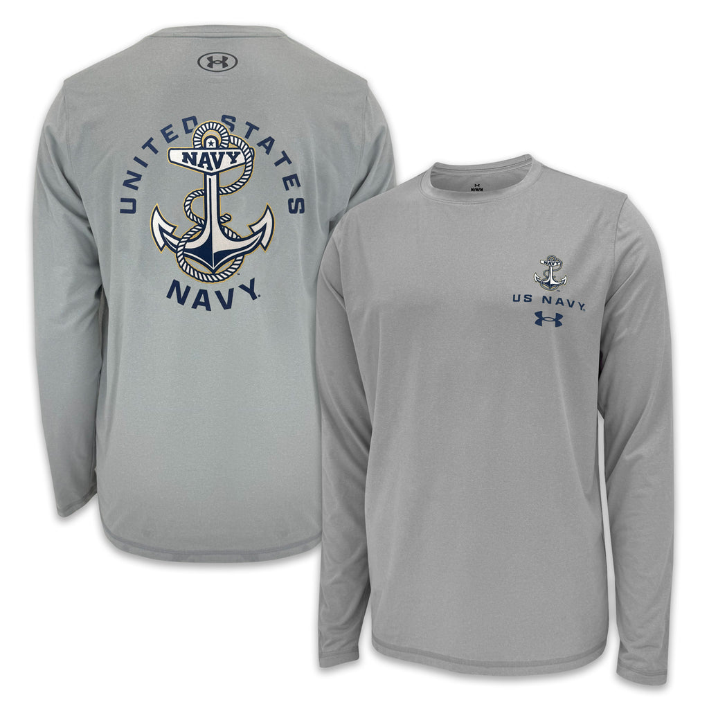 United States Navy Anchor Under Armour Tech Long Sleeve T-Shirt (Grey)