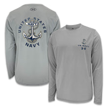Load image into Gallery viewer, United States Navy Anchor Under Armour Tech Long Sleeve T-Shirt (Grey)