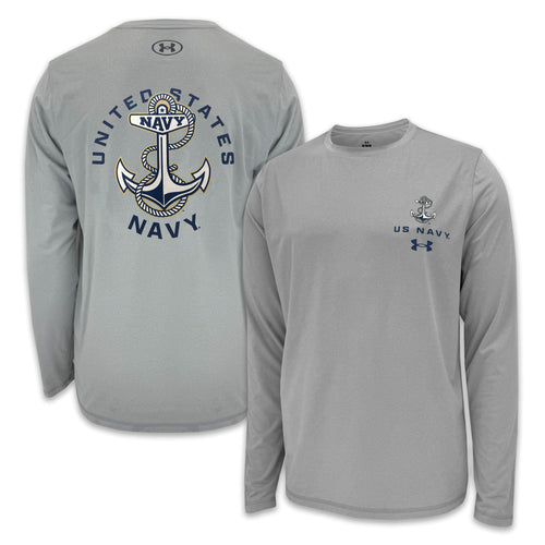 United States Navy Anchor Under Armour Tech Long Sleeve T-Shirt (Grey)