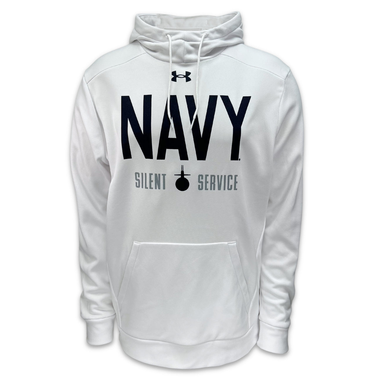 Navy Under Armour Silent Service Fleece Hood (White)