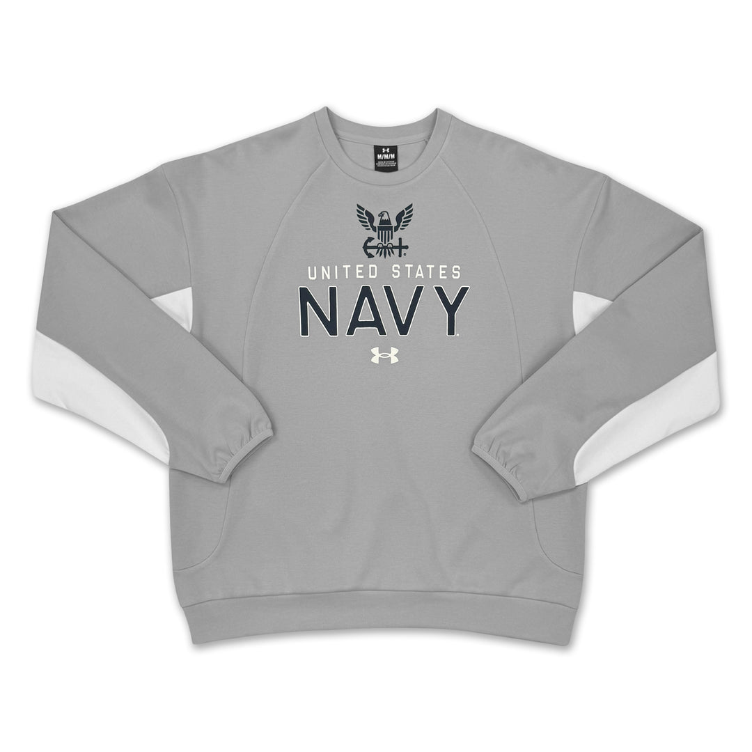 Navy Under Armour Gameday Icon Double Knit Fleece Crew (Grey)