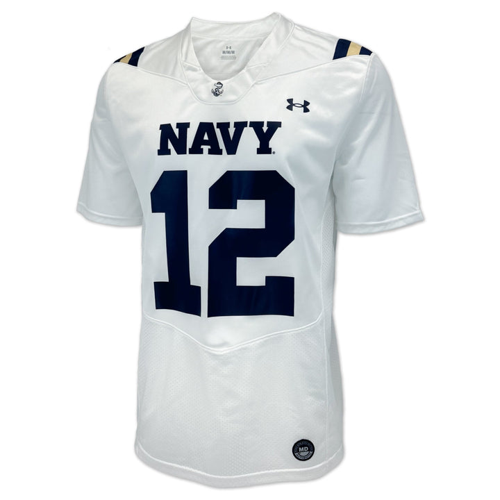 Navy Under Armour Sideline Replica #12 Football Jersey (White)