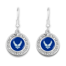 Load image into Gallery viewer, U.S. Air Force Small Crystal Round Earrings