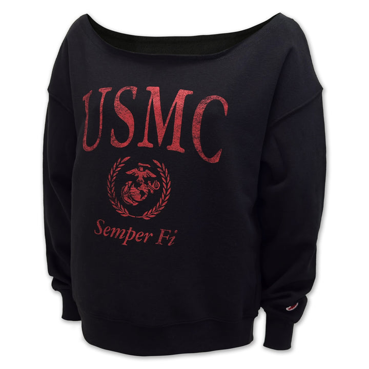 USMC Ladies Tiffany Off the Shoulder Sweatshirt (Black)