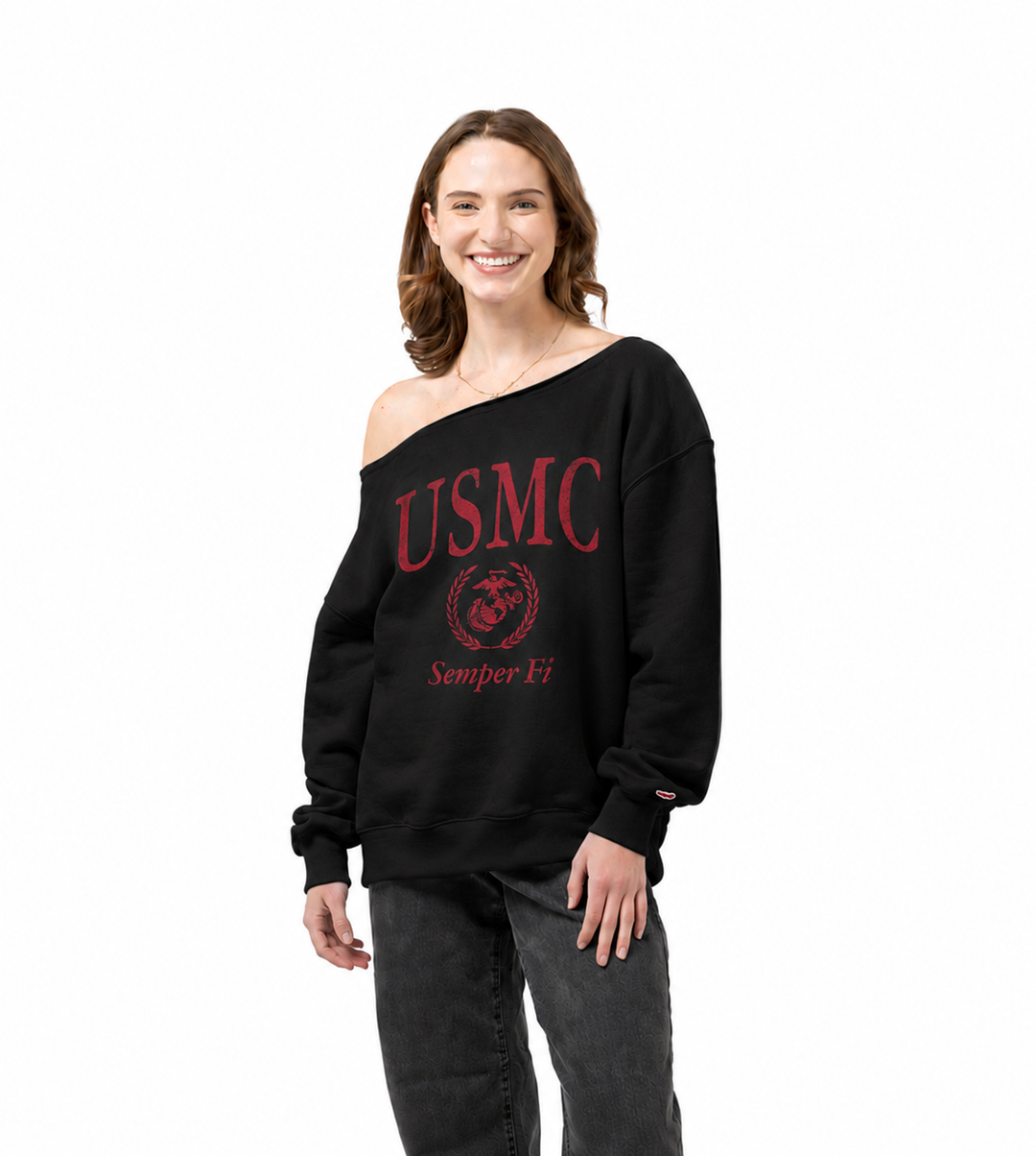 USMC Ladies Tiffany Off the Shoulder Sweatshirt (Black)