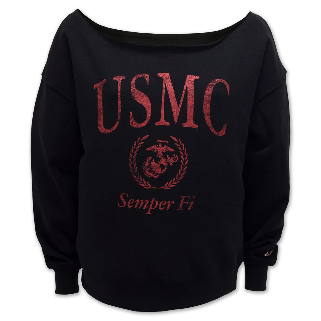 USMC Ladies Tiffany Off the Shoulder Sweatshirt (Black)