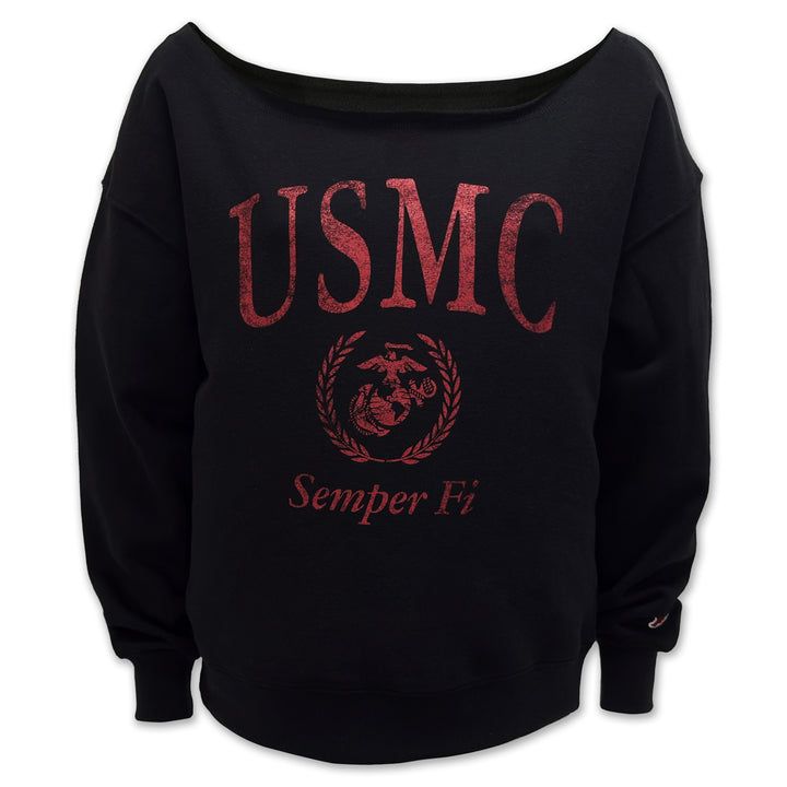 USMC Ladies Tiffany Off the Shoulder Sweatshirt (Black)