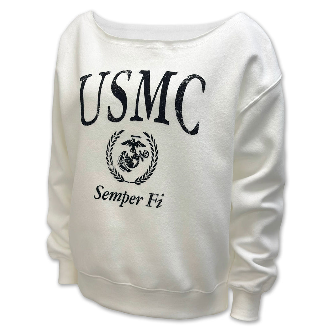 USMC Ladies Tiffany Off the Shoulder Sweatshirt (White)