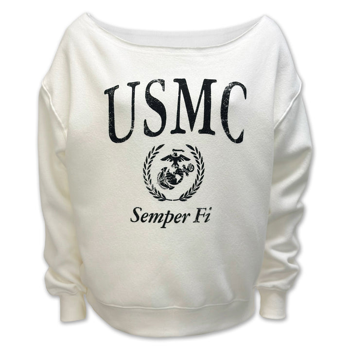 USMC Ladies Tiffany Off the Shoulder Sweatshirt (White)