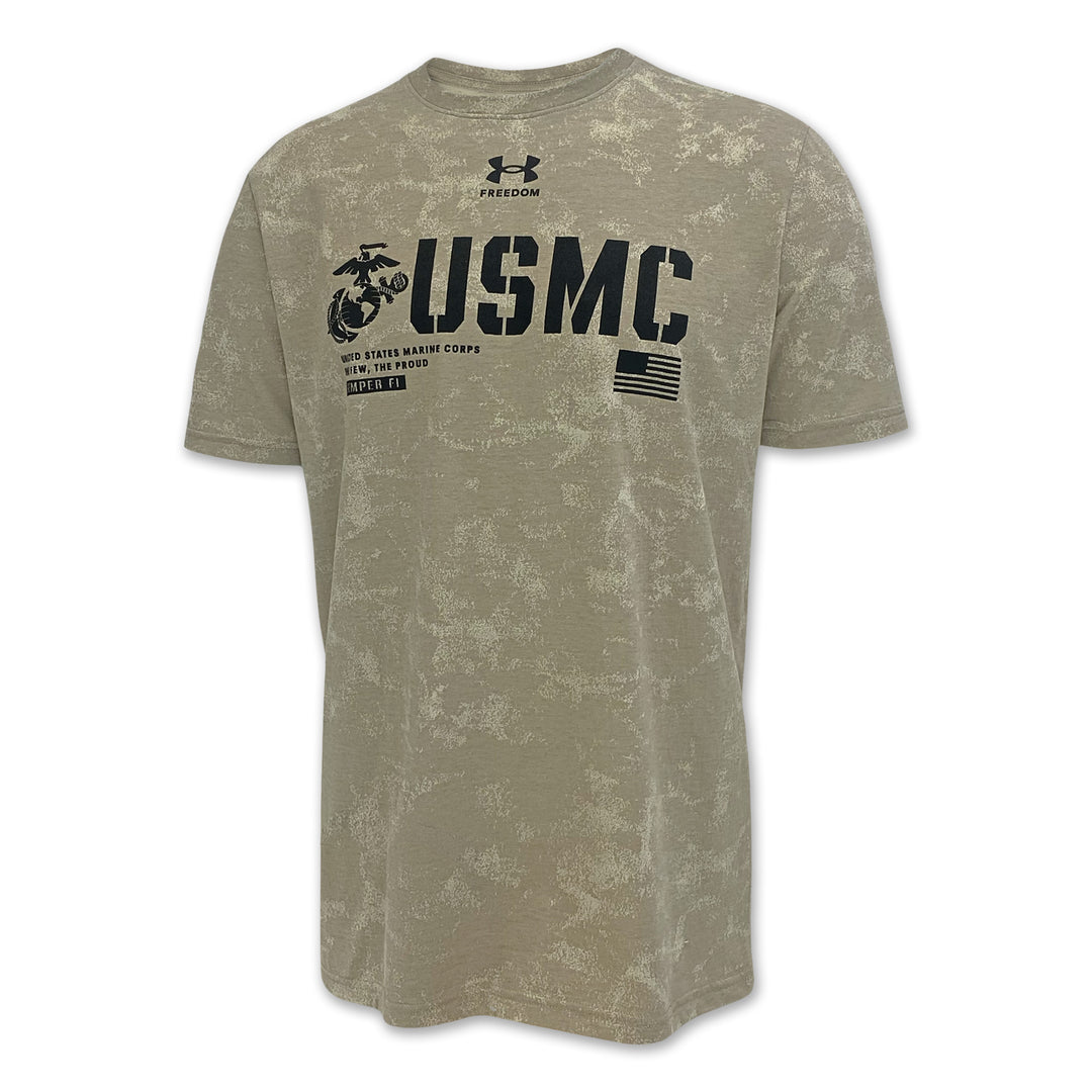 USMC Under Armour Freedom Performance Cotton Washed T-Shirt (Tan)