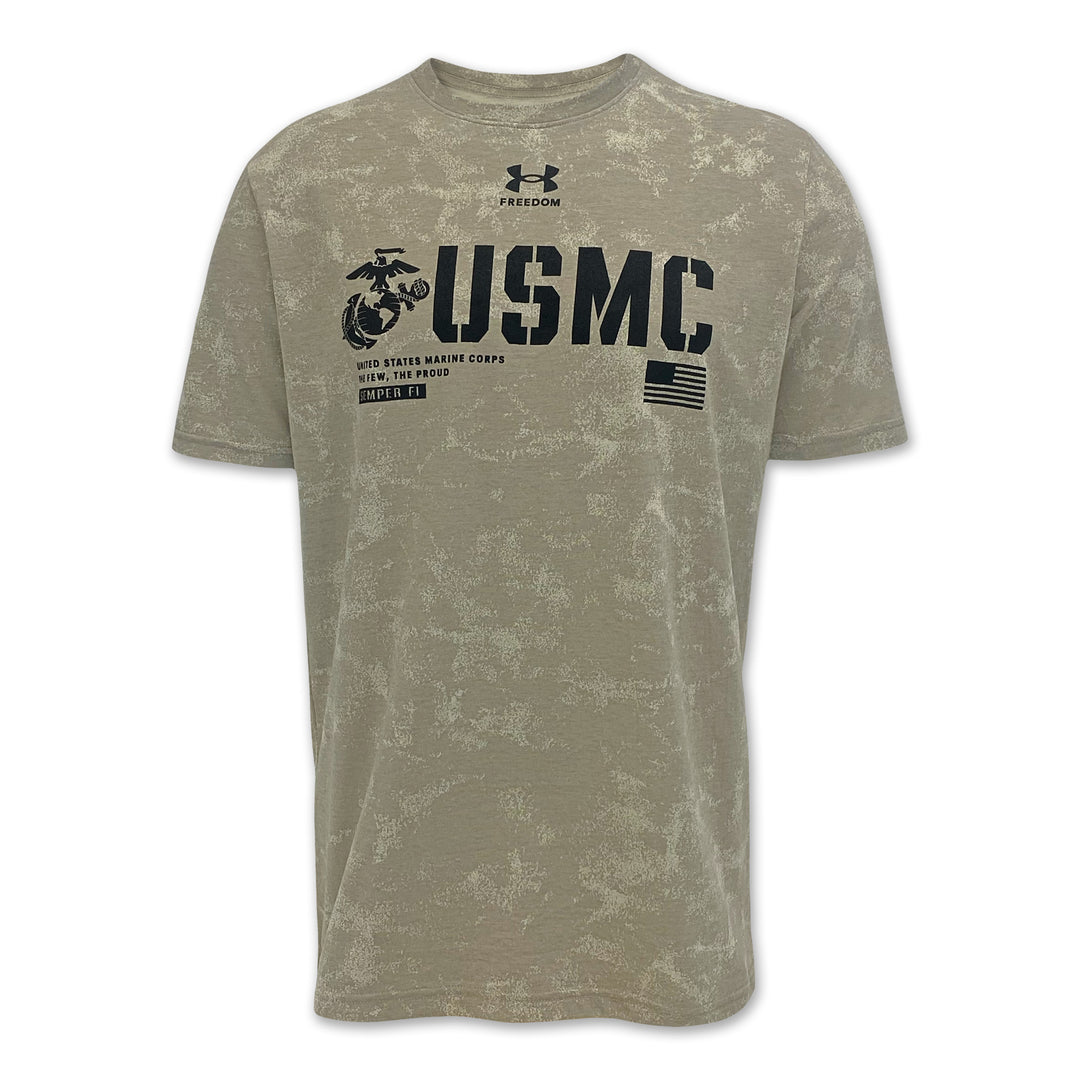 USMC Under Armour Freedom Performance Cotton Washed T-Shirt (Tan)