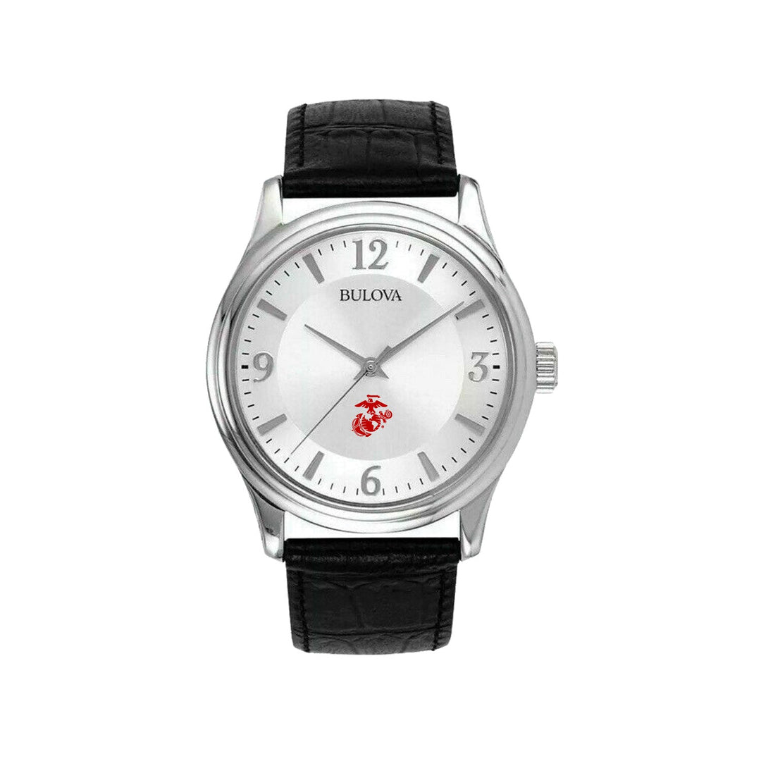 Marines EGA Men's Bulova Black Leather Strap Watch (Black)*