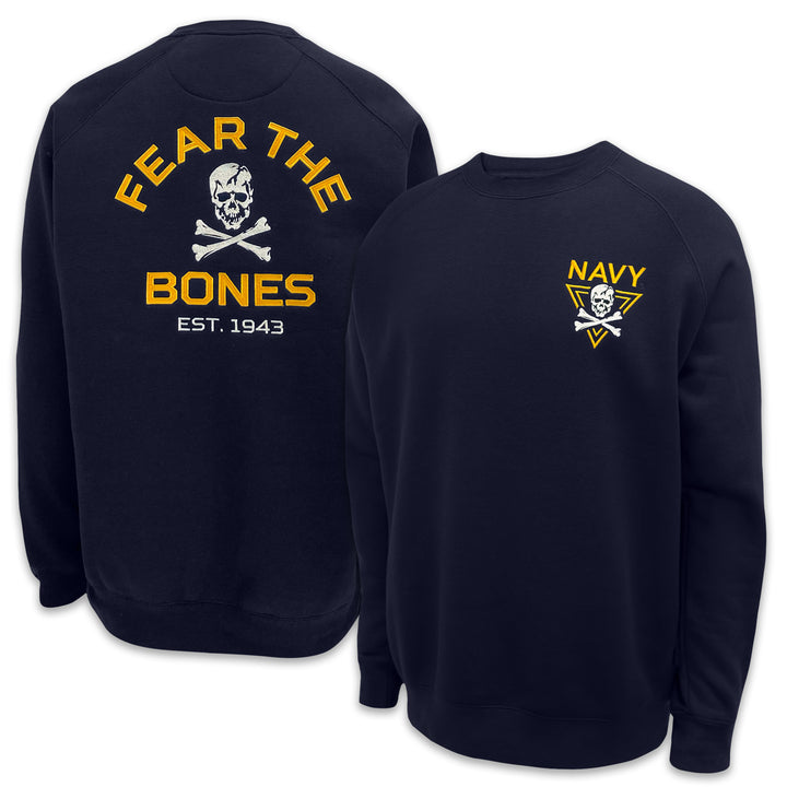 Navy Fear The Bones Tackle Twill Embroidered Fleece Crewneck (Navy)